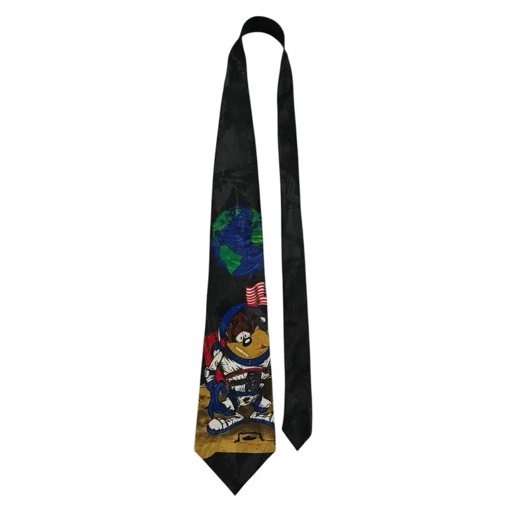 Looney Tunes Mania Taz Astronaut Outer Space Moon Novelty Necktie Vintage 1997